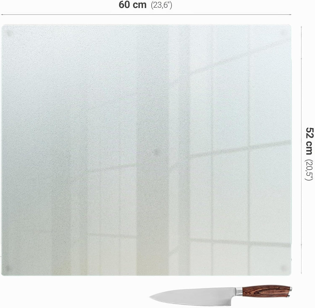 Schneidebrett 60x52 cm Rechteckige für Küche mit Rutschfesten Silikonfüssen Matt Hartglas Küchenplat