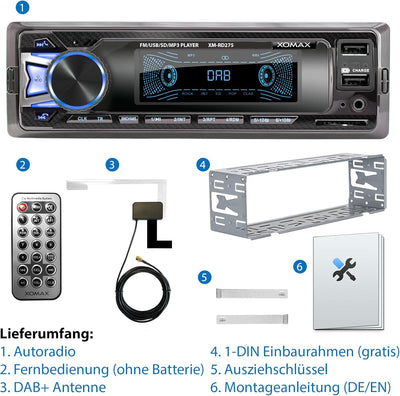 XOMAX XM-RD275 Autoradio mit DAB+ Tuner und Antenne I FM RDS I Bluetooth Freisprecheinrichtung I USB