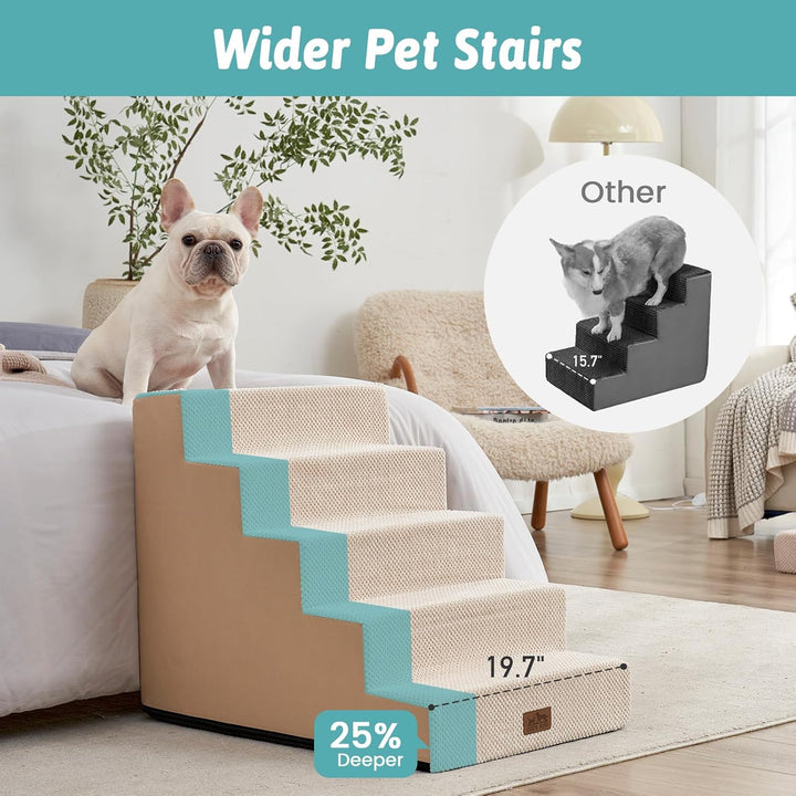 Hundetreppe für Kleine Hunde, 5 Stufen Breiter Haustiertreppe für Bett Couch Auto, 60cm Hoch Hochdic