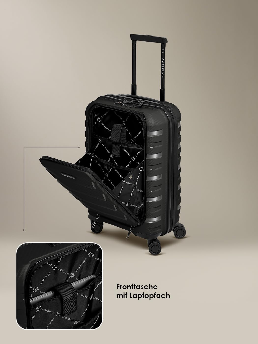 Smartbox Kabinenkoffer mit Laptopfach 36x22x55 cm, Handgepäck Koffer mit Frontöffnung, Leichter Hart