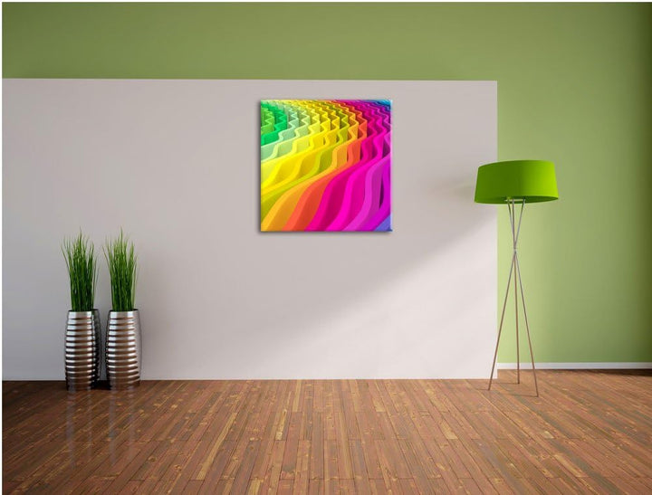 buntes Wellenmuster, Format: 70x70 auf Leinwand, XXL riesige Bilder fertig gerahmt mit Keilrahmen, K