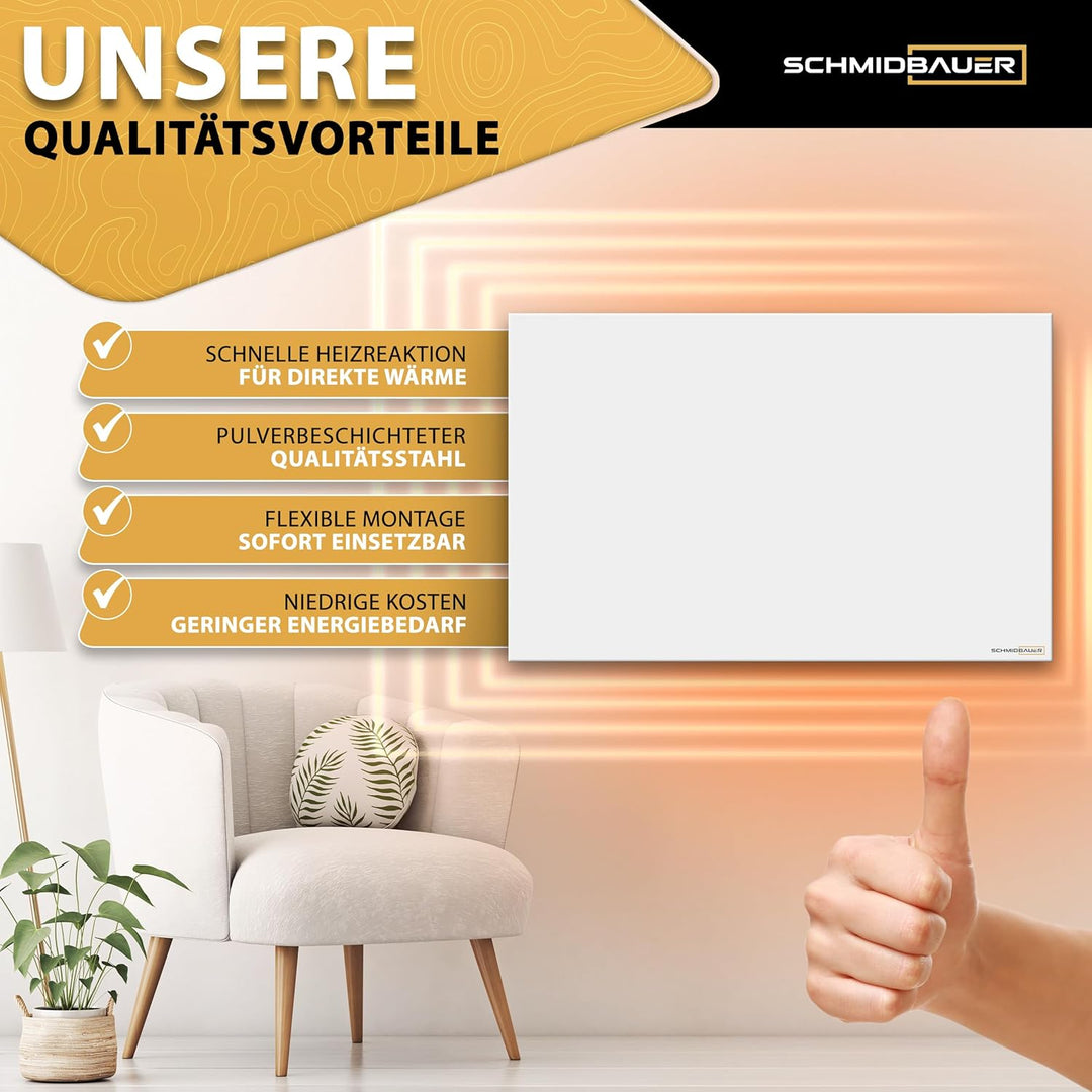 SCHMIDBAUER® Infrarotheizung Concept 450 Watt - inkl. Montagezubehör - Wand/Deckenhalterung - deutsc