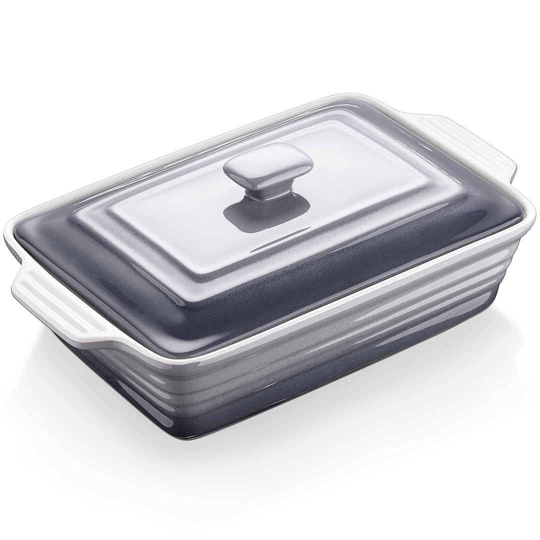 LOVECASA Lasagnepfannen mit Deckel, rechteckige Auflaufförmchen, 1er Auflaufform Steinzeug, Ofenform