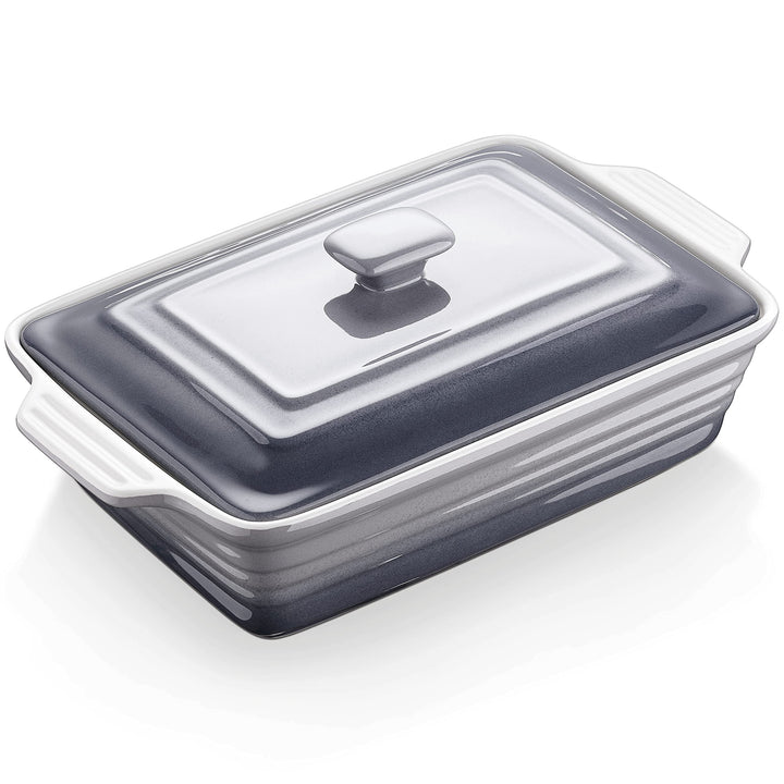LOVECASA Lasagnepfannen mit Deckel, rechteckige Auflaufförmchen, 1er Auflaufform Steinzeug, Ofenform