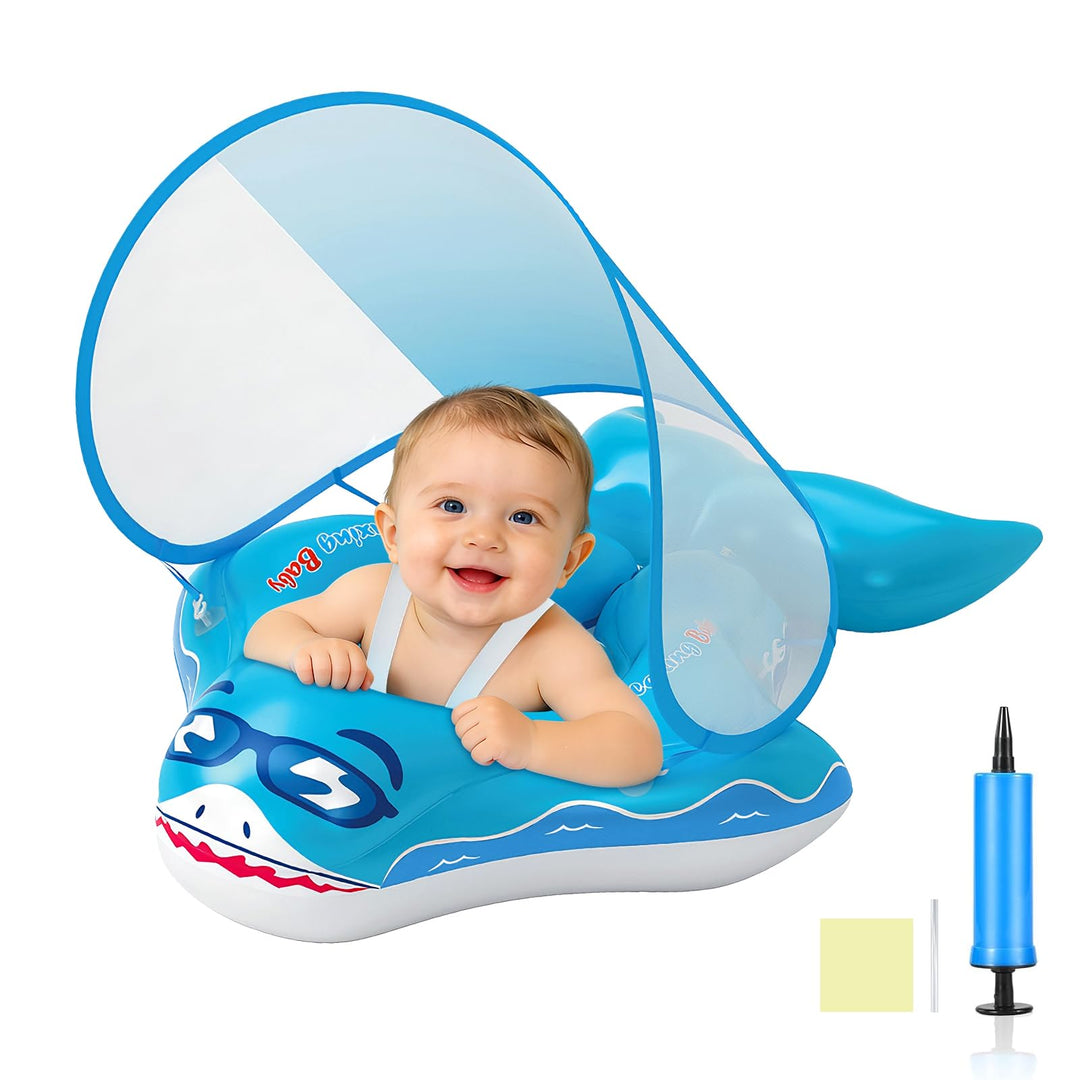 Qingning Baby Schwimmring mit Abnehmbaren Sonnendach, Baby Schwimmhilfe mit Schwimmsitz, Aufblasbare