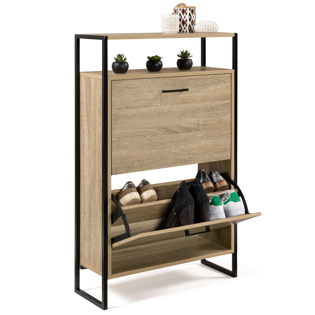 IDMarket - Schuhmöbel 12 Paar LUIS 2 Türen mit oberem Regal im Industriedesign