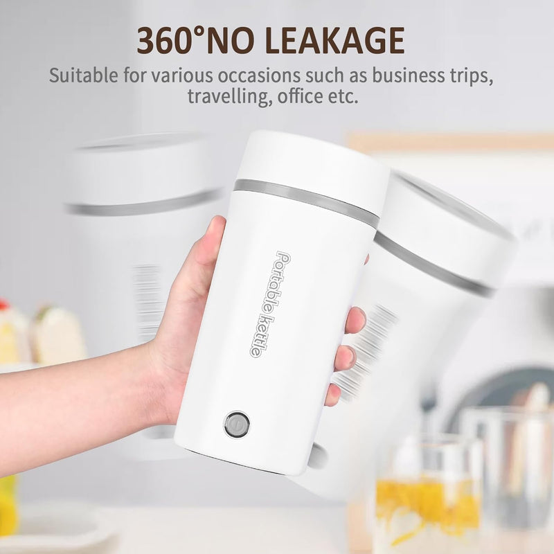 Reise Wasserkocher Klein Elektrische Wassertasse 500ML Tragbarer Mini-Heizbecher 304 Edelstahl Liner