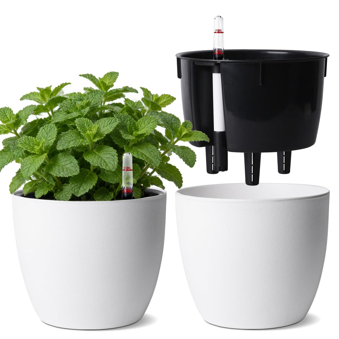 T4U 2Pcs 17,5cm Selbstbewässerungstopf mit Wasseranzeiger, Praktischer Blumentopf für vielbeschäftig
