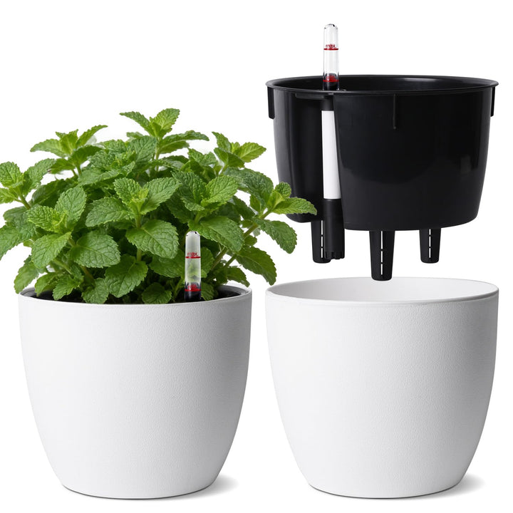 T4U 2Pcs 17,5cm Selbstbewässerungstopf mit Wasseranzeiger, Praktischer Blumentopf für vielbeschäftig