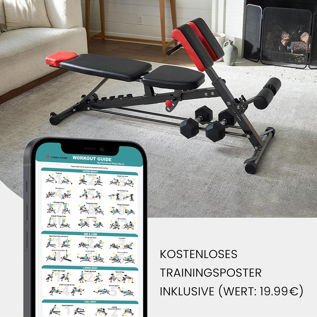 FF Finer Form Multifunktionale FID Hantelbank für Ganzkörpertraining, übergrosse Rückenverlängerung,