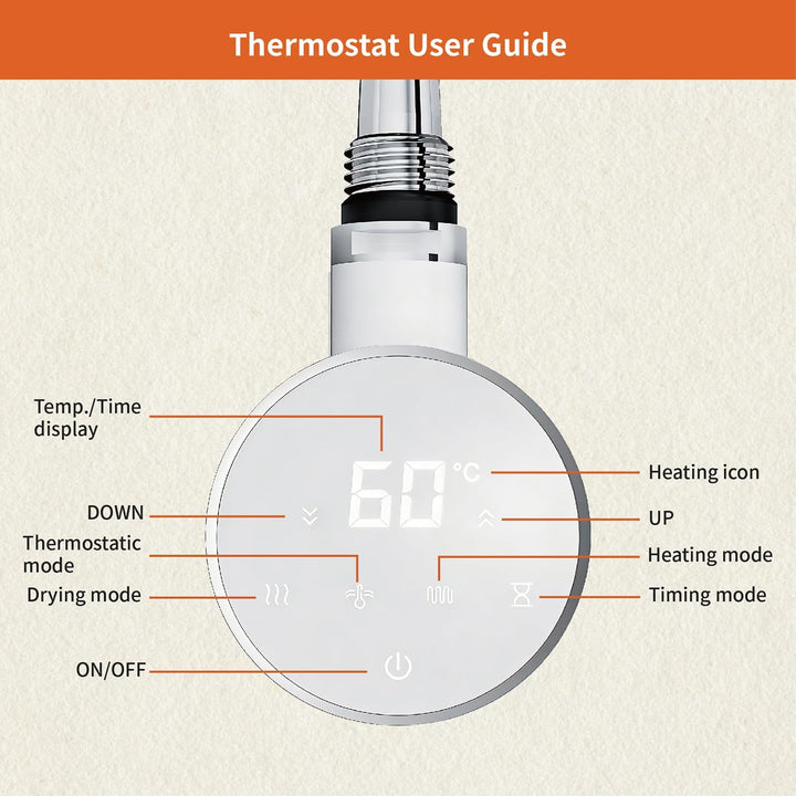 Heizstab 400W für Badheizkörper Elektrisch mit Thermostat, Vollbild Touch Bedienung, Einfach &amp; Effiz