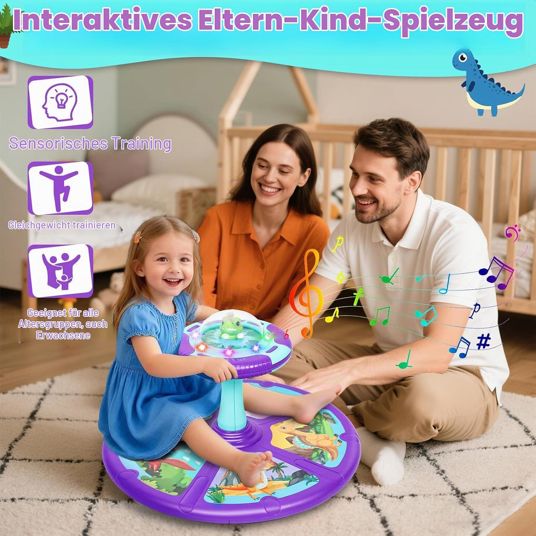 Wdmiya Dinosaurier Karussell Drehstuhl für Kinder 1 2 3 Jahr | 360°Sensorischer Drehstuhl mit LED-Be