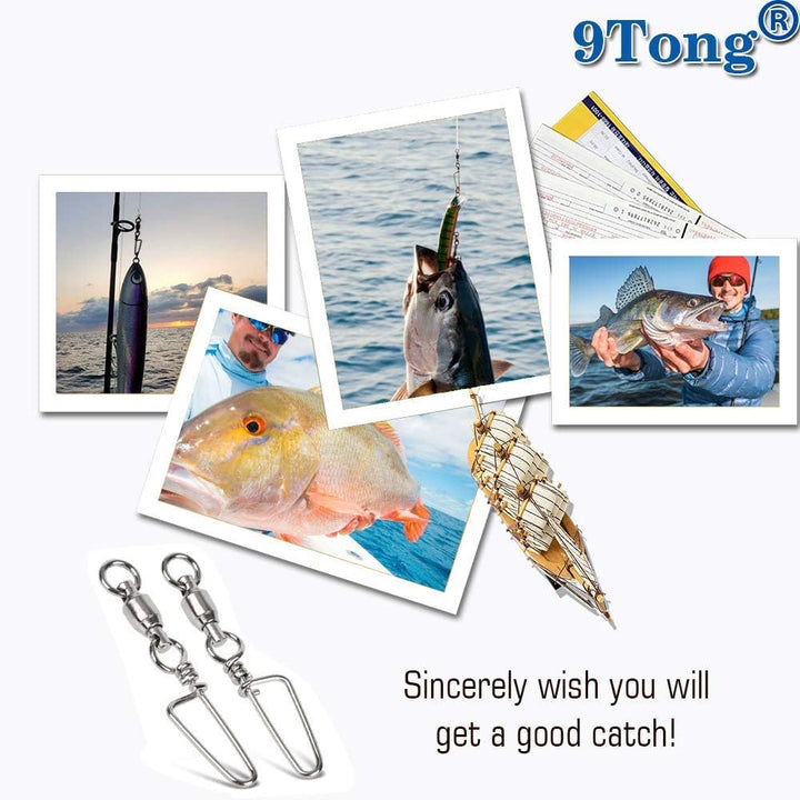 9Tong Kugellager Wirbel mit Coastlock Snap, Edelstahl geschweisster Ring für Angeln Salzwasser Stand