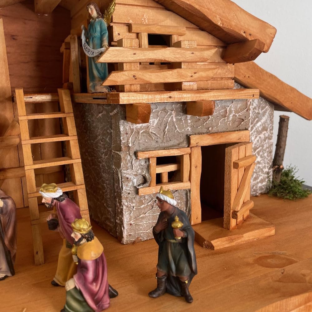 Handgefertigte Weihnachtskrippe aus Holz mit handbemalten Figuren I Tisch Krippe I Weihnachten I Grö