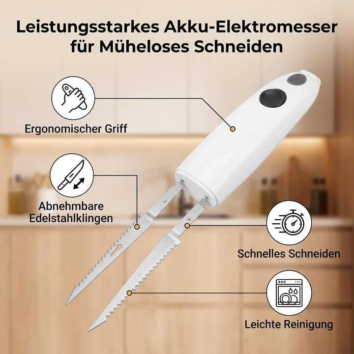 Elektrisches Messer Kabellos, Elektromesser für Fleisch Filetmesser Edelstahl Steakmesser Tranchierm