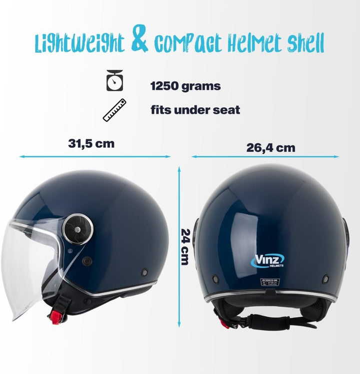 VINZ Tobia Jethelm mit Doppelvisier | Roller Helm Fashionhelm | In Gr. XS-XXL | Jet Helm mit Sonnenb