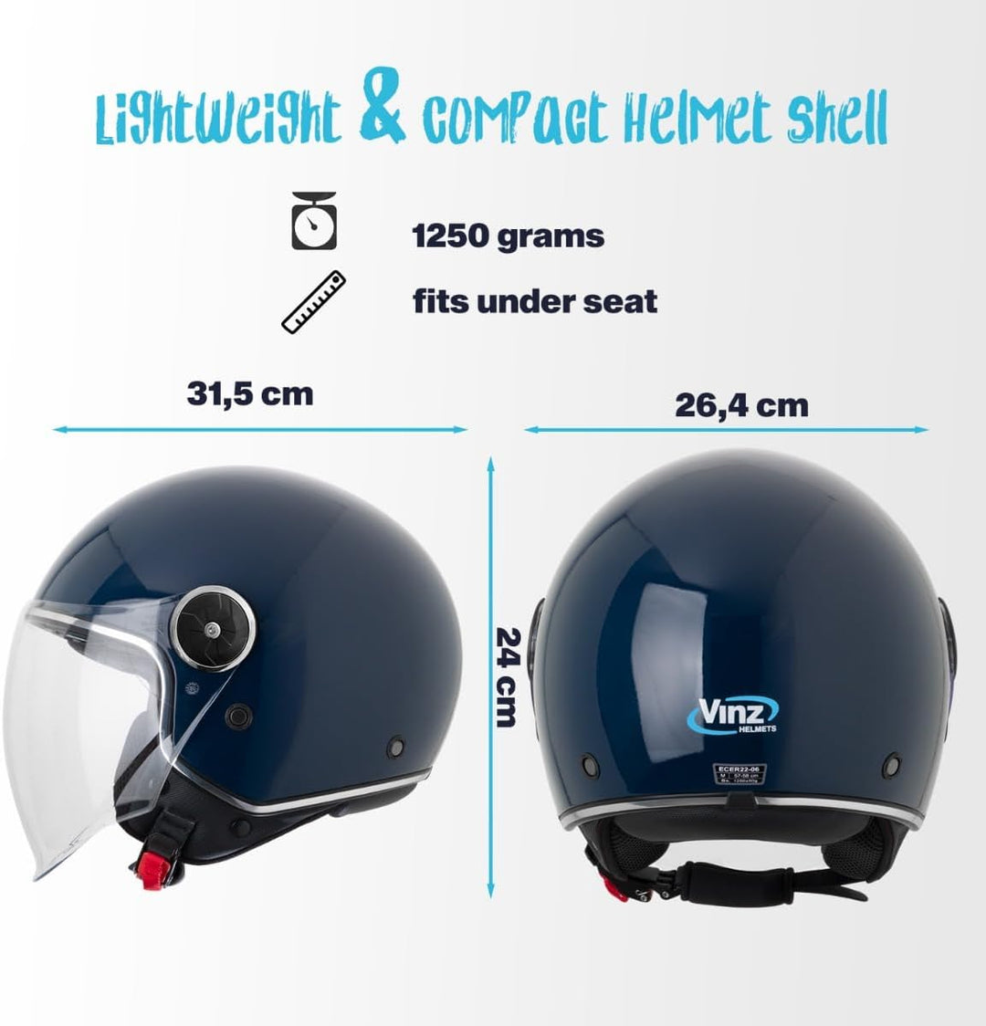 VINZ Tobia Jethelm mit Doppelvisier | Roller Helm Fashionhelm | In Gr. XS-XXL | Jet Helm mit Sonnenb