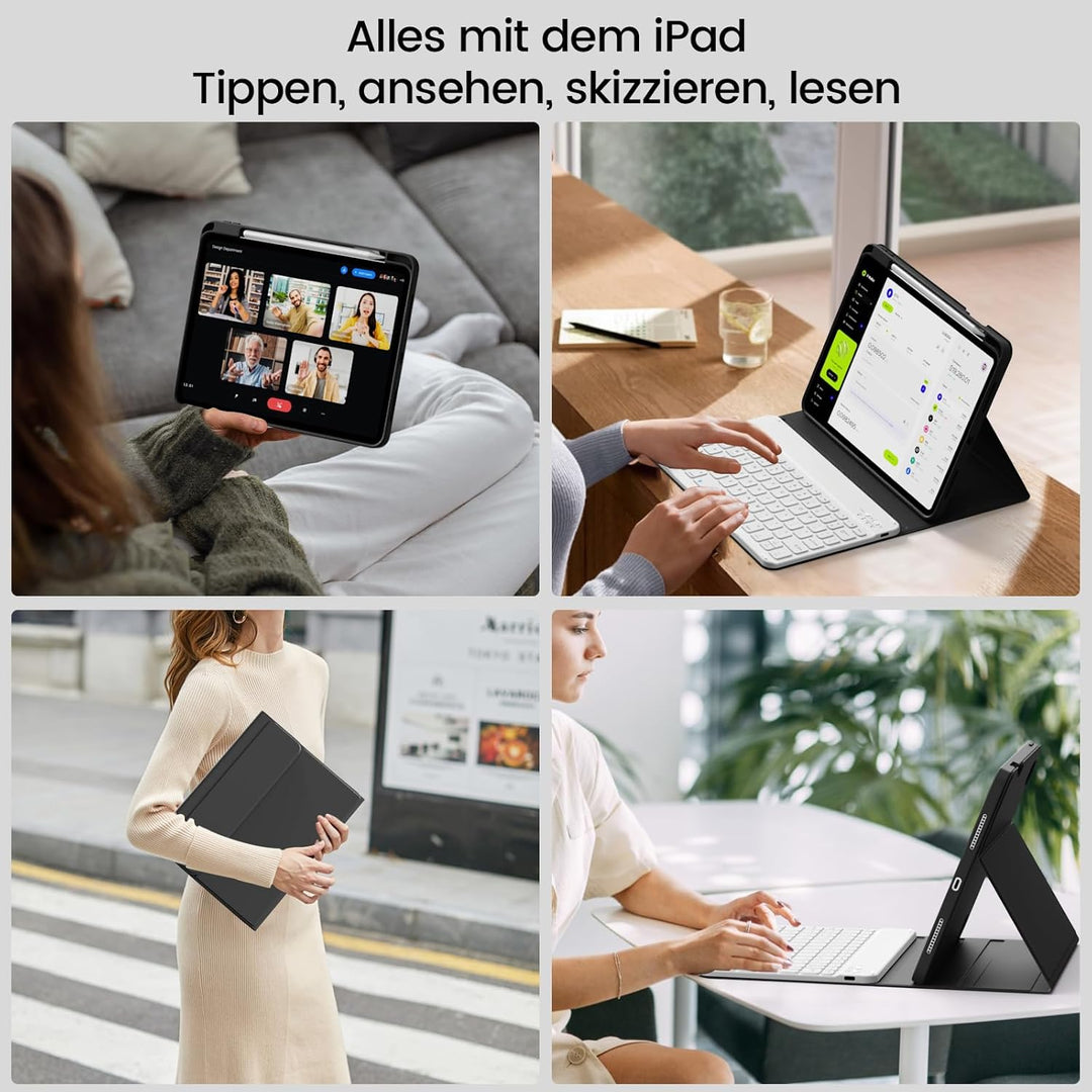 Hülle mit Tastatur für iPad A16 11 Generation 2025/10 Generation 2022(11/10.9 Zoll), Soft TPU Rücksc
