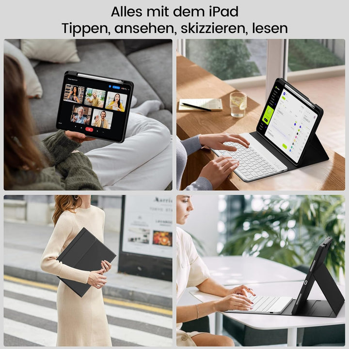 Hülle mit Tastatur für iPad A16 11 Generation 2025/10 Generation 2022(11/10.9 Zoll), Soft TPU Rücksc