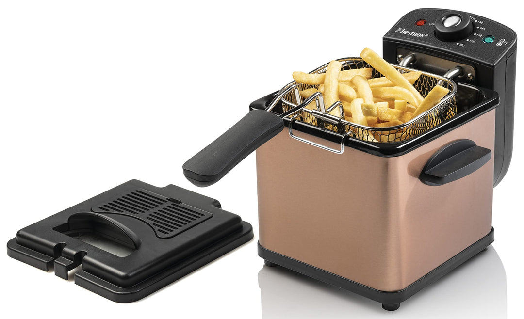 Bestron Öl-Fritteuse, Mini Fritteuse für 1 Portion Pommes, Fisch oder Nuggets, inkl. Kaltzonentechno
