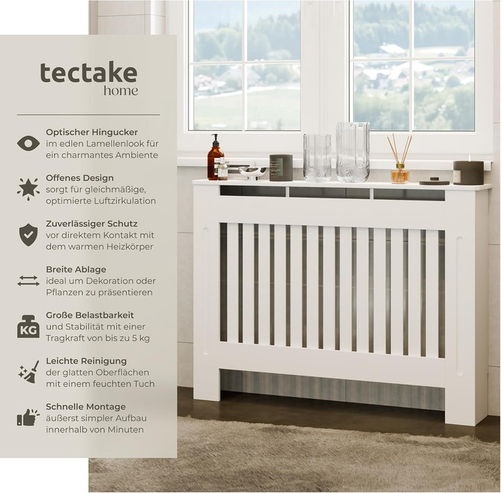 tectake® Heizkörperverkleidung, Holzverkleidung MDF, Heizungsverkleidung weiss mit Lamellen, Heizkör