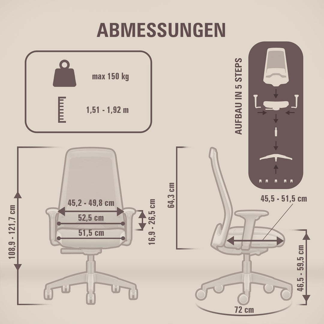 Interstuhl Style AIR + Ergonomischer Bürostuhl mit hoher Rückenlehne für grosse Menschen, Synchronme