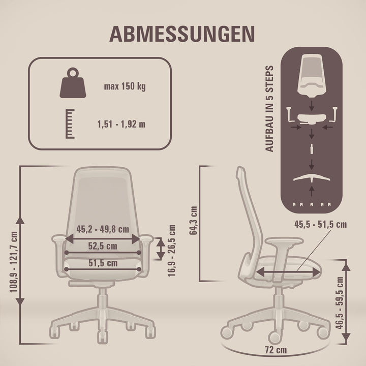 Interstuhl Style AIR + Ergonomischer Bürostuhl mit hoher Rückenlehne für grosse Menschen, Synchronme