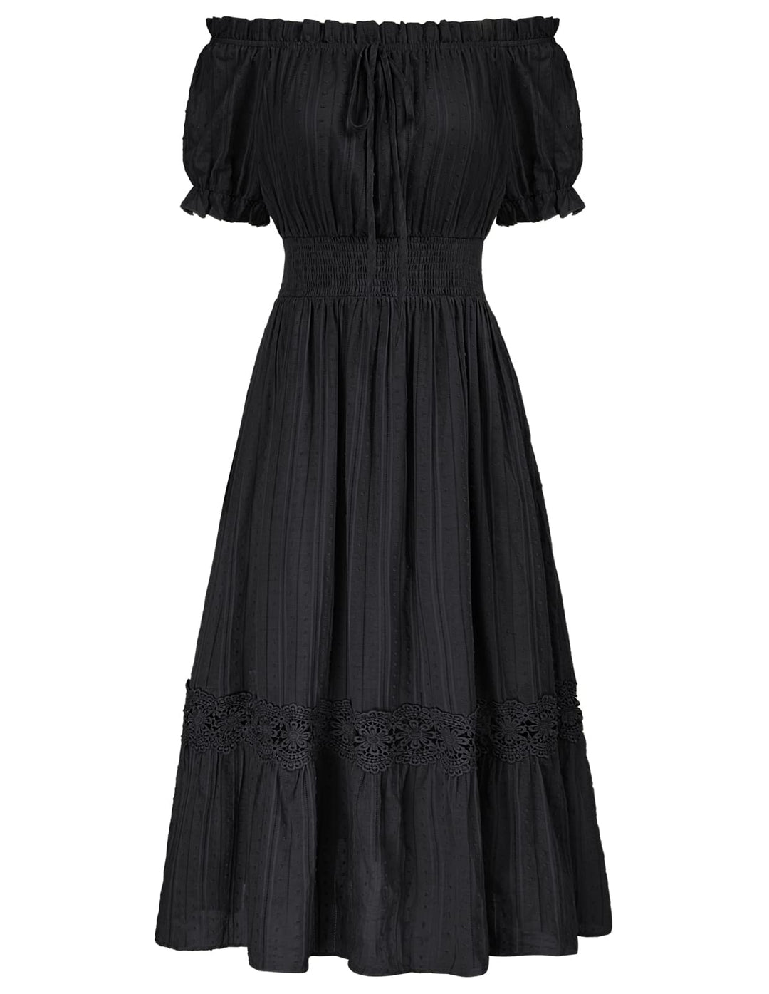 SCARLET DARKNESS Damen Renaissance Kleider Schulterfrei Puffärmel Gesmokte Taille Baumwollkleid S Sc