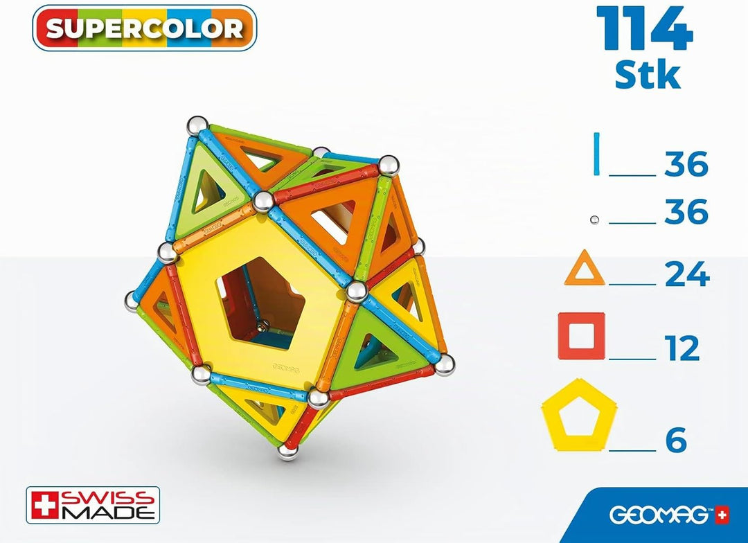 GEOMAG - Classic Supercolor RE 114 Teile, Magnetische Bausteine für Kinder mit Stäben und Paneelen,