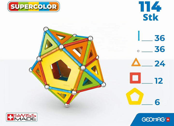 GEOMAG - Classic Supercolor RE 114 Teile, Magnetische Bausteine für Kinder mit Stäben und Paneelen,