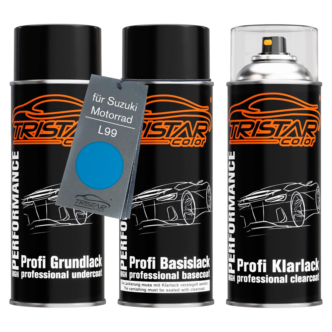 TRISTARcolor Motorradlack Spraydosen Set für Suzuki Motorrad L99 Pearl Blue Grundlack Basislack Klar