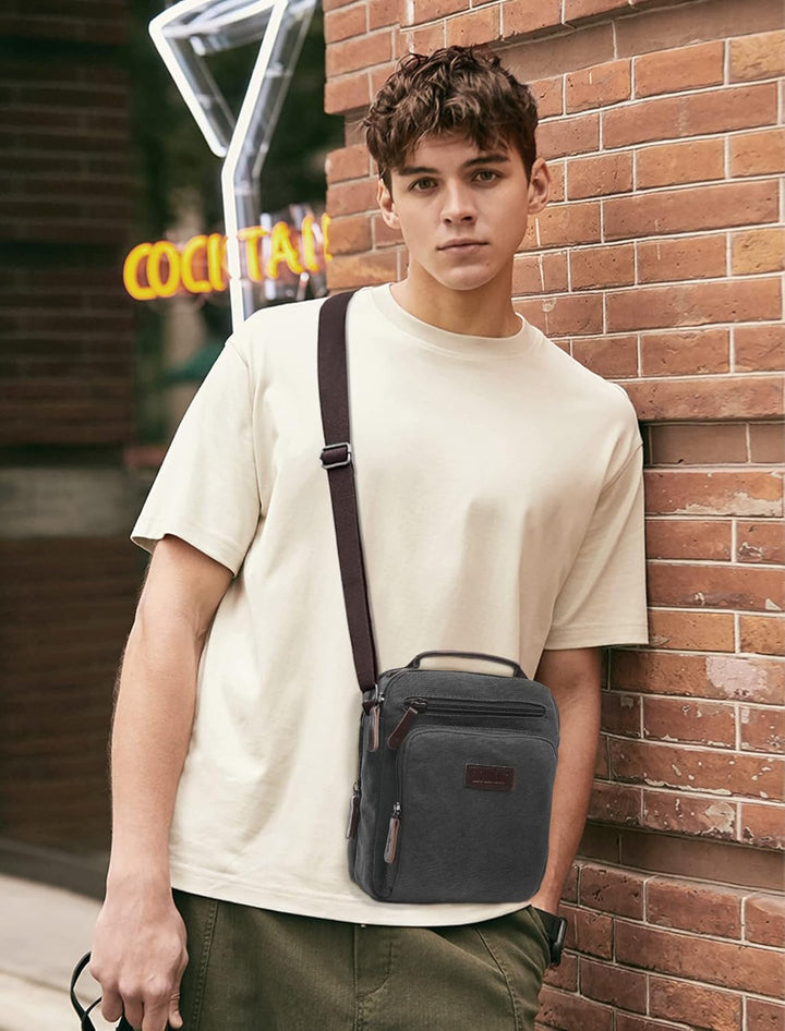 DORRISO Mode Herren Umhängetasche Leinwand Schultertasche Klein Schultertaschen Leicht Kuriertasche