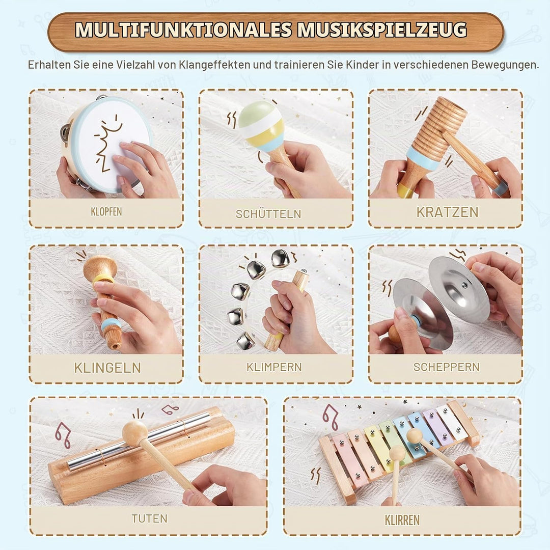 Musikinstrumente Kinder ab 3 Jahre, Montessori Musikalische Spielzeuge für Babies mit Xylophon Kinde