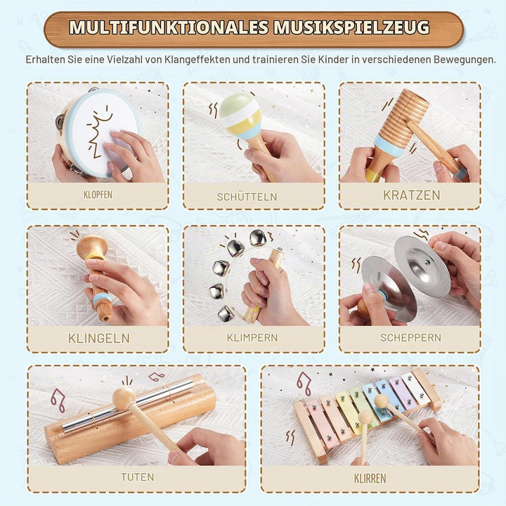 Musikinstrumente Kinder ab 3 Jahre, Montessori Musikalische Spielzeuge für Babies mit Xylophon Kinde