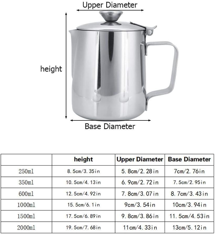 Edelstahlkanne Kaffeetasse Milchbecher mit Deckel für Latte Coffee Art für Büro Küche (Silber4) Silb