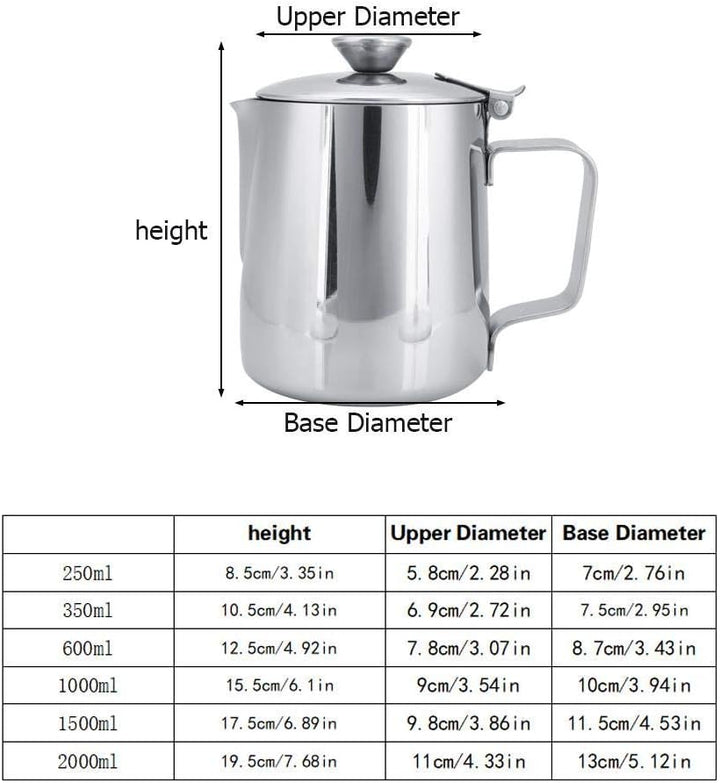 Edelstahlkanne Kaffeetasse Milchbecher mit Deckel für Latte Coffee Art für Büro Küche (Silber4) Silb