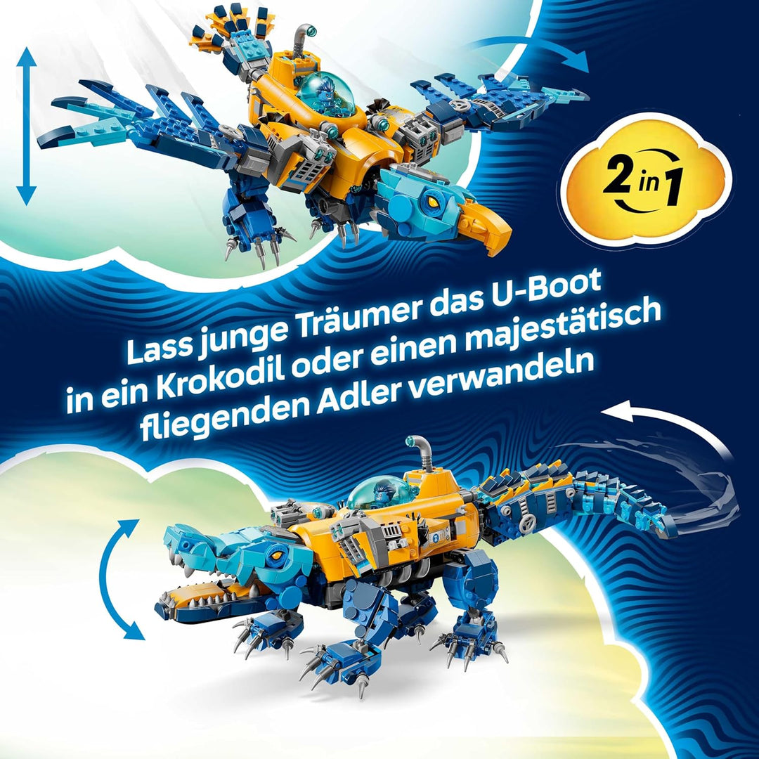 LEGO DREAMZzz 2in1 Krokodil-U-Boot - Spielzeug verwandelbar in Adler-U-Boot - inkl. 3 Minifiguren, 2