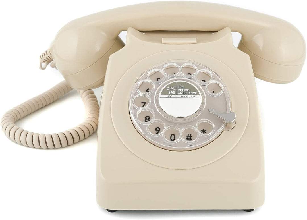 GPO 746ROTARYIVO Retro Telefon mit Wählscheibe im 70er Jahre Design Creme Crème, Crème