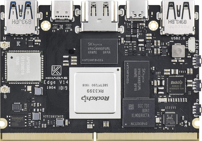 khadas Edge Max Rockchip RK3399 Single Board Computer, ARM MALI-T860MP4 GPU, 4K VP9 und 4K 10Bits H2