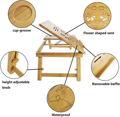 KKTONER Laptoptisch Monitorständer höhenverstellbar Bed Tablett faltbar aus Bambus Gelb-2, Gelb-2