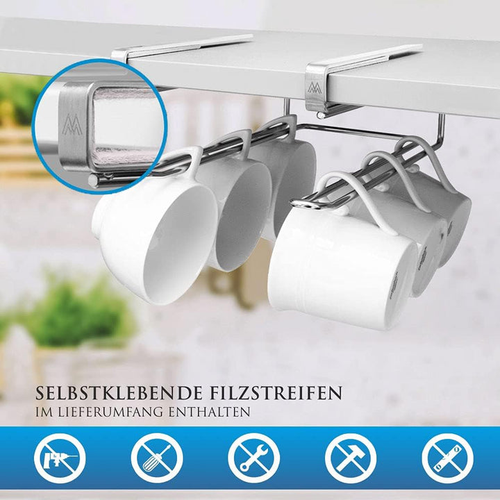 Mister Mountain Küchen-Organizer - Premium Universal-Halterung aus Edelstahl ohne Bohren - Tassen-Ha