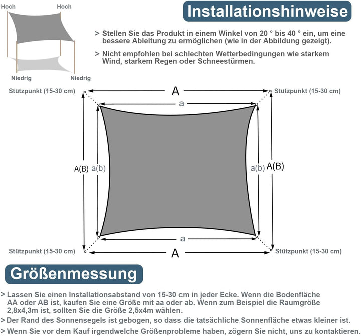 COOL AREA Sonnensegel Wasserdicht Rechteckig 2x3m Sonnenschutz 95% UV Schutz Windschutz,Wasserabweis