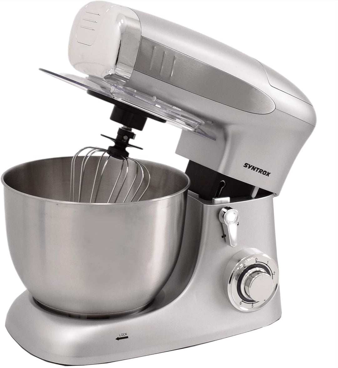 Syntrox Germany KM-1300W Silver de Luxe Küchenmaschine Knetmaschine Mixer mit Fleischwolf, Edelstahl