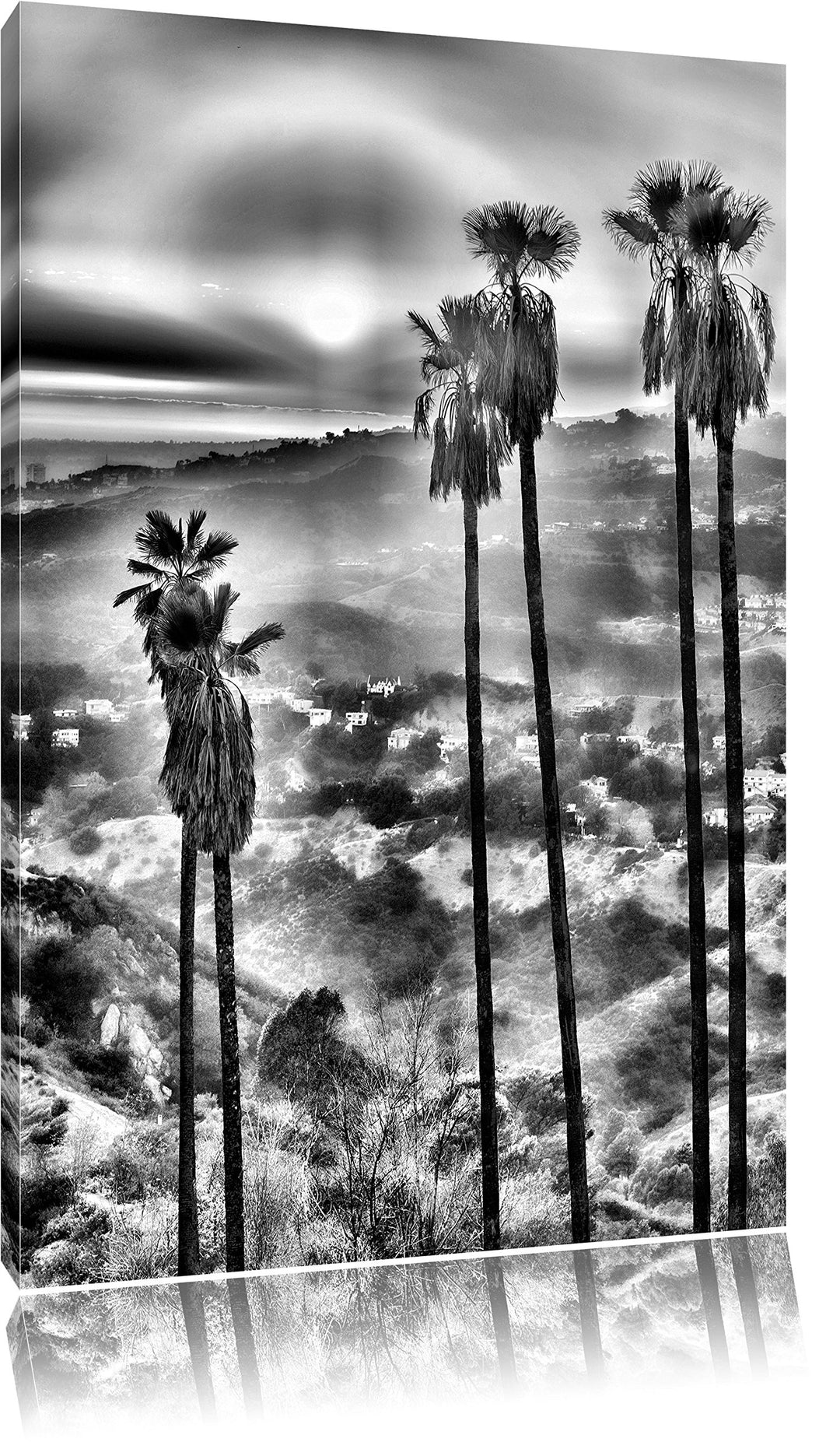 Pixxprint Palmen im Sonnenuntergang / 100x70cm Leinwandbild bespannt auf Holzrahmen/Wandbild Kunstdr