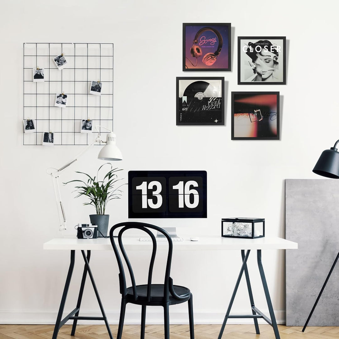 2 Stück Schallplattenrahmen für die Wand Display Album Cover mit Echtglas Schwarz 12,5x12,5 Rahmen f
