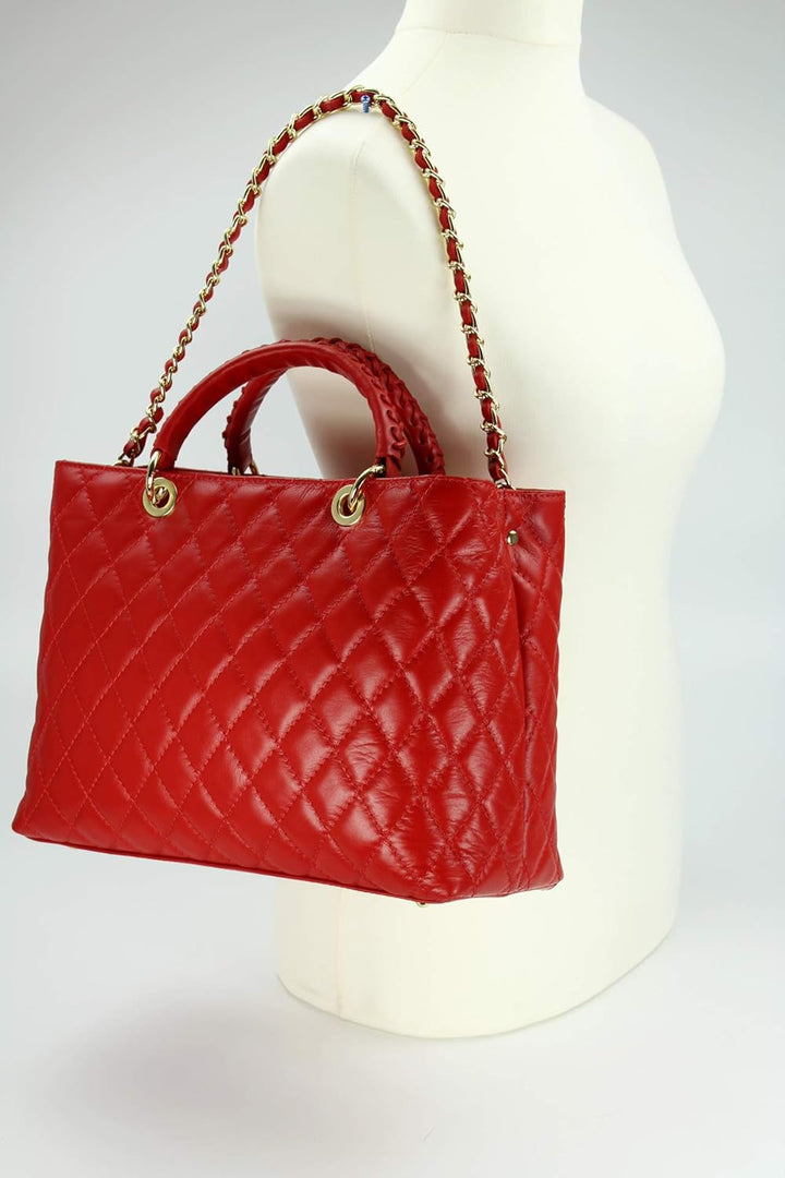 Belli edle italienische Echt Nappa Leder Damentasche Henkeltasche Umhängetasche gesteppt - 34x25x17