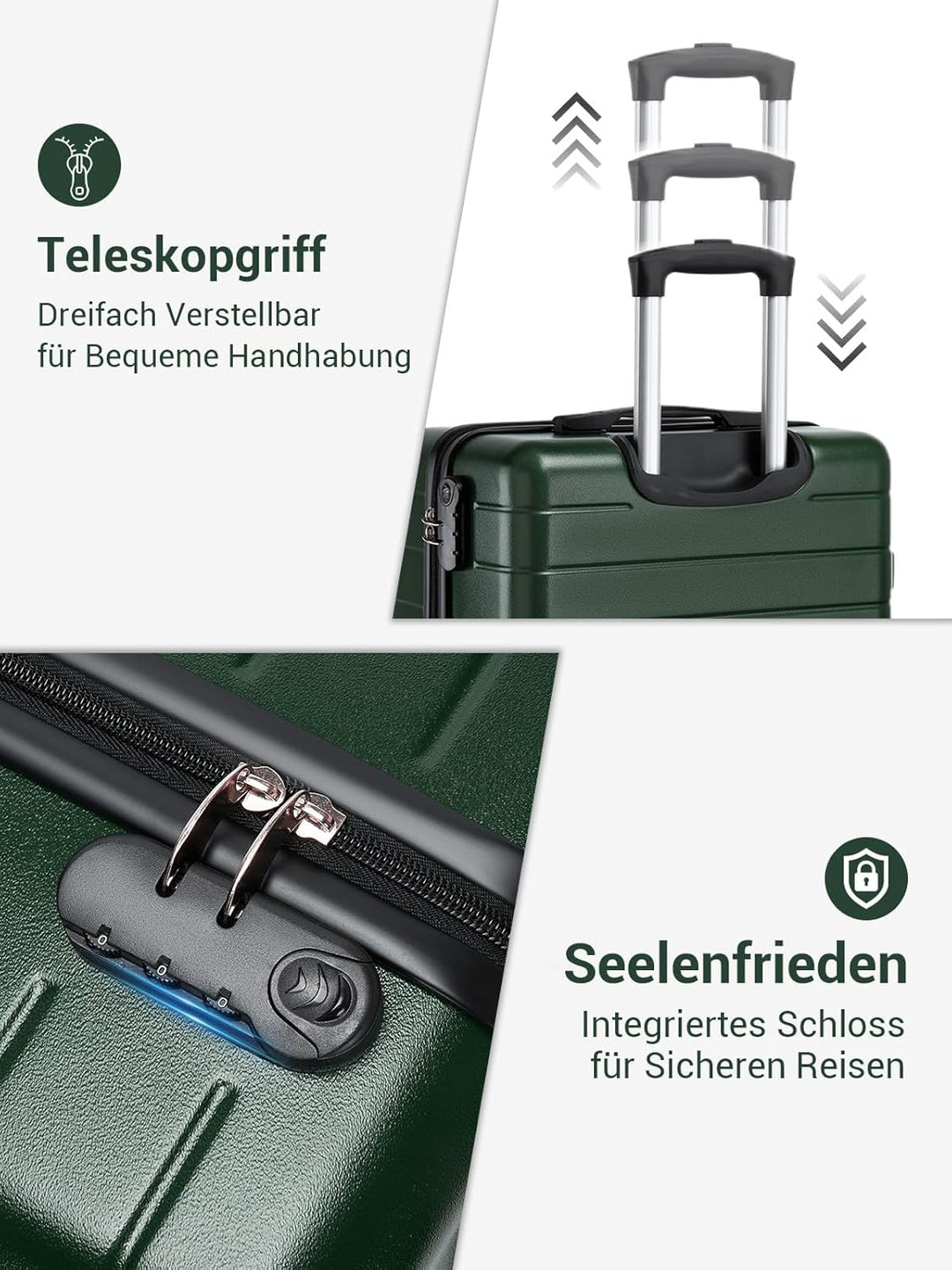 Mittelgrosser Koffer L, Hartschalenkoffer aus ABS, Leichter Trolley mit 4 Leisen 360° Doppelrollen,