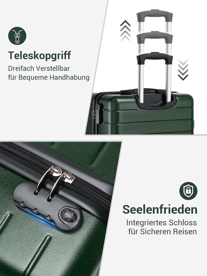Mittelgrosser Koffer L, Hartschalenkoffer aus ABS, Leichter Trolley mit 4 Leisen 360° Doppelrollen,
