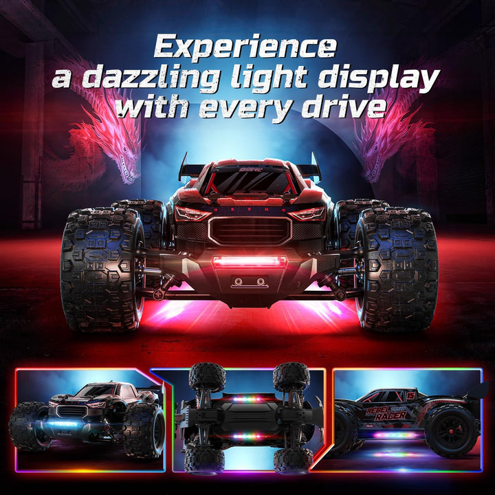 DEERC 1:14 Brushless RC Auto für Erwachsene, 46+ mph Off-Road, 2 * 3S Lipo, 4WD wasserdicht, 7 Licht