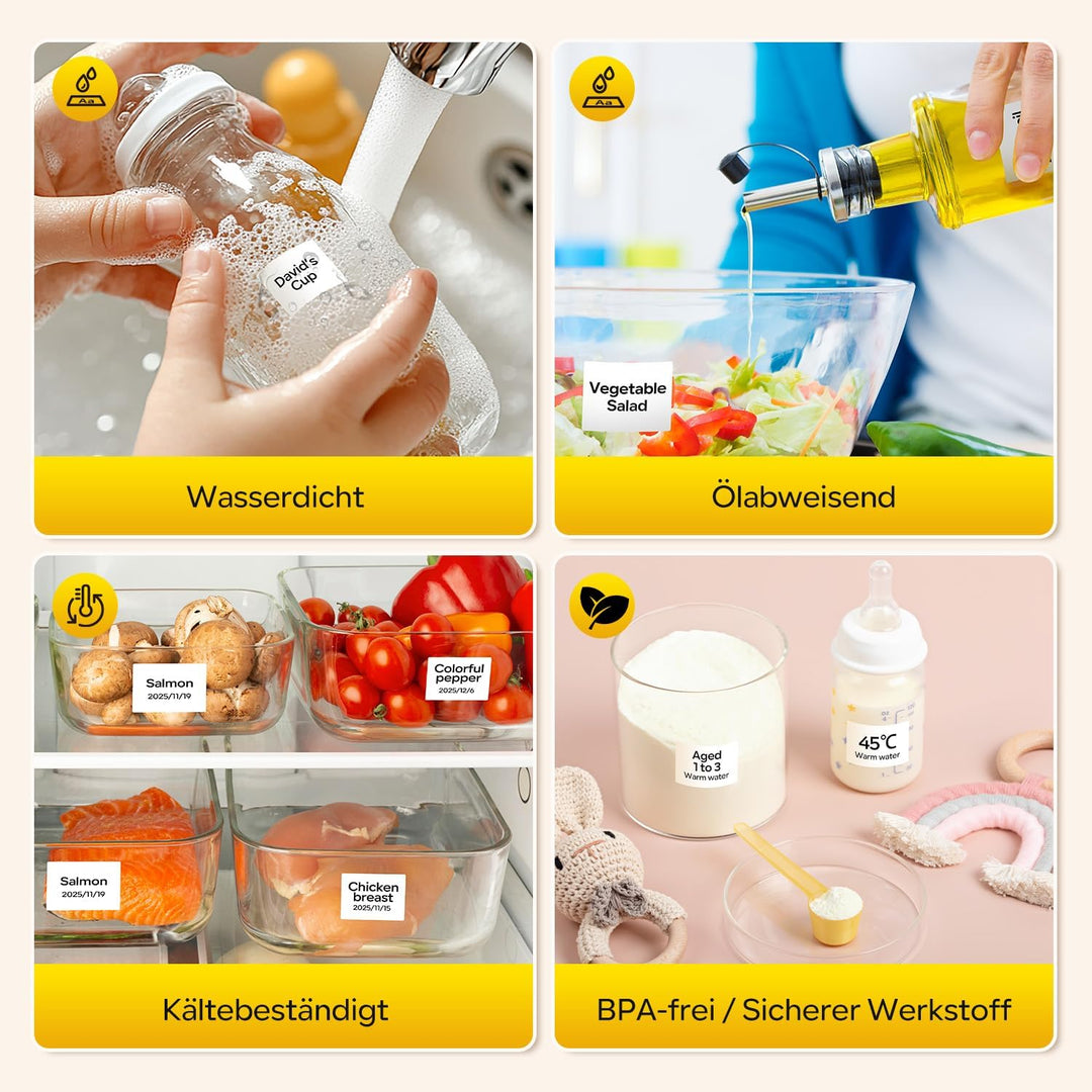 Memoking Bluetooth Etikettendrucker mit 3 Etiketten, Tragbarer Etikettendrucker Selbstklebend mit 30
